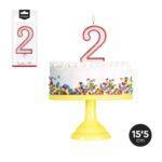 Lumanare party cifra 2 alb/rosu, 15,5cm