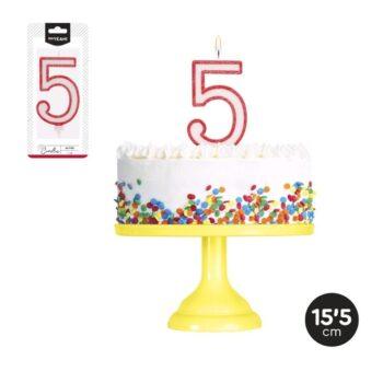 Lumanare party cifra 5 alb/rosu, 15,5cm