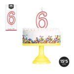 Lumanare party cifra 6 alb/rosu, 15,5cm