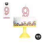 Lumanare party cifra 9 alb/rosu, 15,5cm