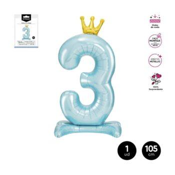 Balon folie blue Coronita, cifra 3, 105 cm