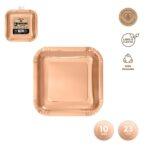 Set 10 farfurii patrate din carton, rose-gold, 23x23cm