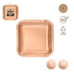 Set 4 farfurii patrate, din carton, rose-gold, 26x26 cm