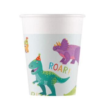 Set 8 pahare carton Dino Party, 200 ml