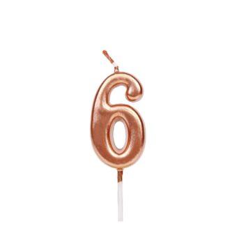 Lumanare party roz gold cifra 6, 4.5cm