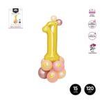 Decor baloane cifra 1 auriu/roz, 120 cm
