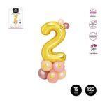 Decor baloane cifra 2 auriu/roz, 120 cm