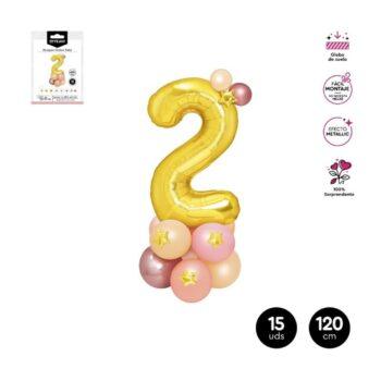 Decor baloane cifra 2 auriu/roz, 120 cm