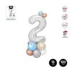 Decor baloane cifra 2 argintiu/bleu, 120 cm