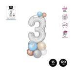 Decor baloane cifra 3 argintiu/bleu, 120 cm