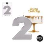 Lumanare cifra 2 argintie, XXL, 20x17cm