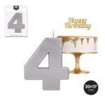 Lumanare cifra 4 argintie, XXL, 20x17cm