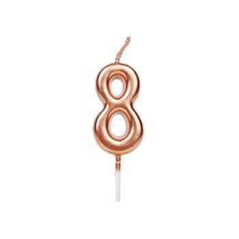 Lumanare party roz gold cifra 8, 4.5cm