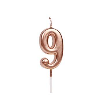 Lumanare party roz gold cifra 9, 4.5cm