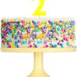 Lumanare cifra 2 galben fluo, 7.5cm