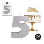 Lumanare cifra 5 argintie, XXL, 20x17cm