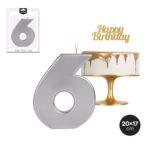 Lumanare cifra 6 argintie, XXL, 20x17cm