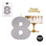 Lumanare cifra 8 argintie, XXL, 20x17cm