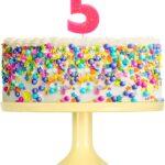 Lumanare cifra 5 roz fluo, 7.5cm