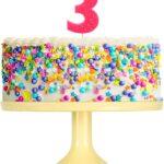 Lumanare cifra 3 roz fluo, 7.5cm