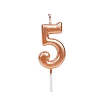 Lumanare party roz gold cifra 5, 4.5cm