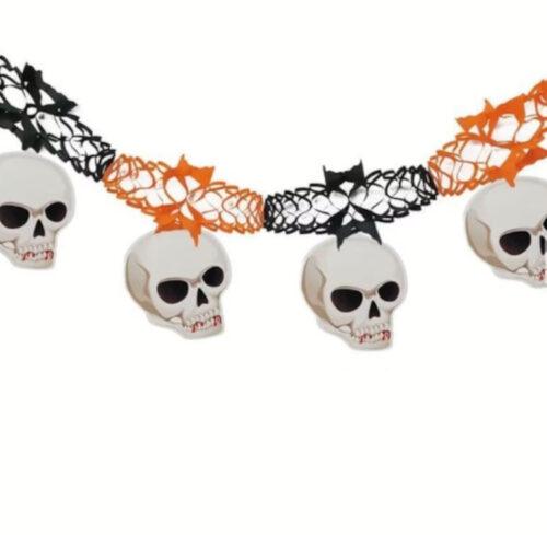 Ghirlanda cu medalion Halloween, 2m, cap schelet - imagine 2