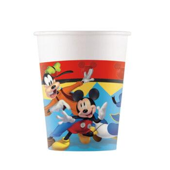 Set 8 pahare din carton cu Mickey Jump Fun, 200 ml, ideale pentru petreceri tematice. Produs original Procos Grecia.