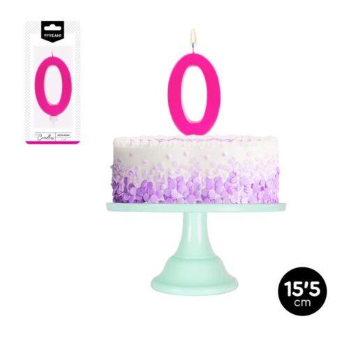 Lumanare party cifra 0 fuchsia, 15,5cm - imagine 1