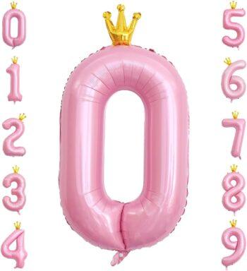 Balon folie roz Coronita, cifra 0, 110 cm