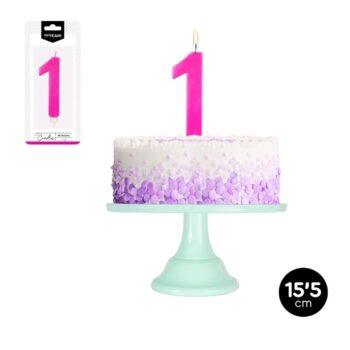 Lumanare party cifra 1 fuchsia, 15,5cm