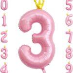 Balon folie roz Coronita, cifra 3, 110 cm