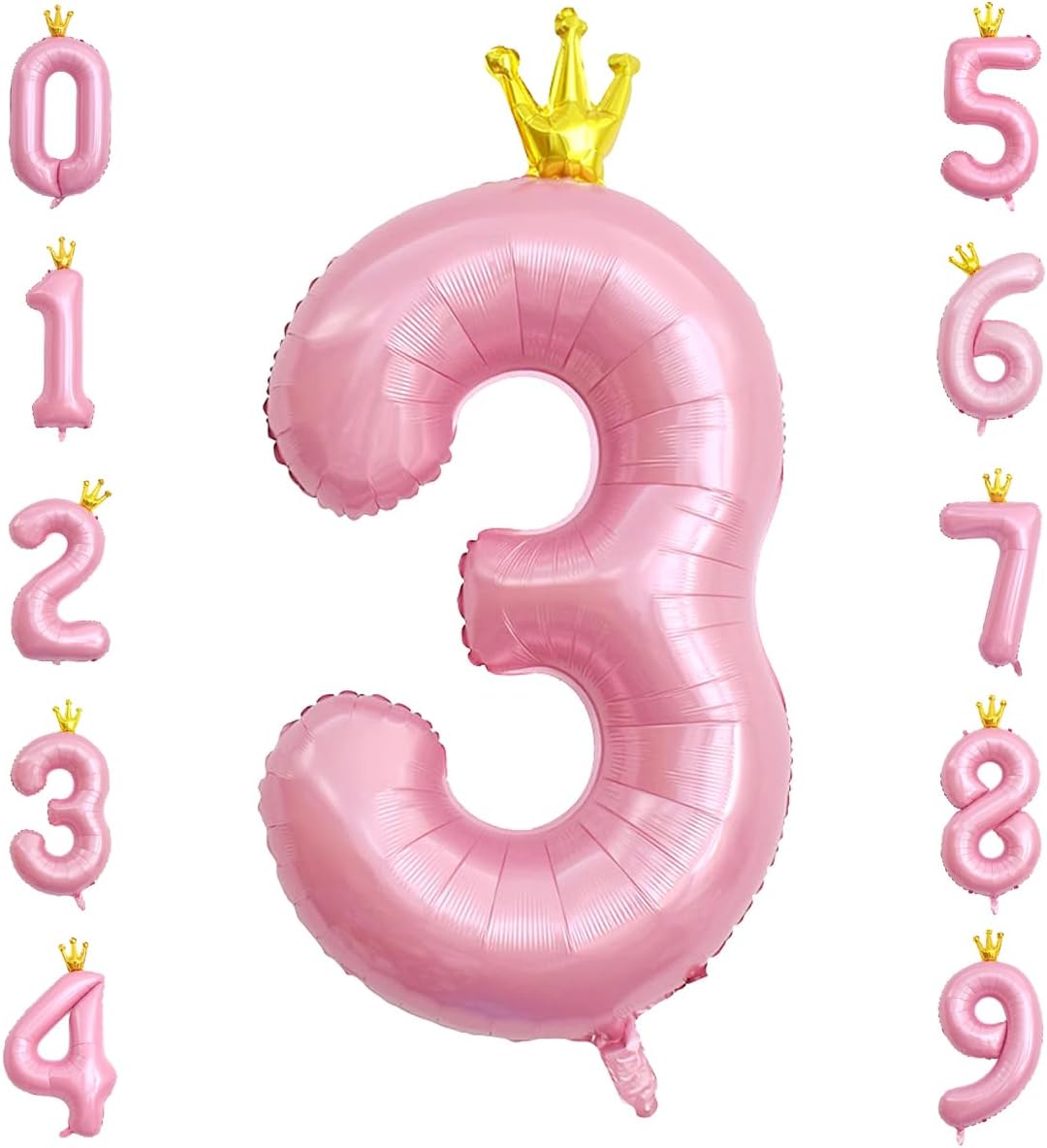 33 Balon folie roz Coronita, cifra 3, 110 cm