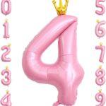 Balon folie roz Coronita, cifra 4, 110 cm