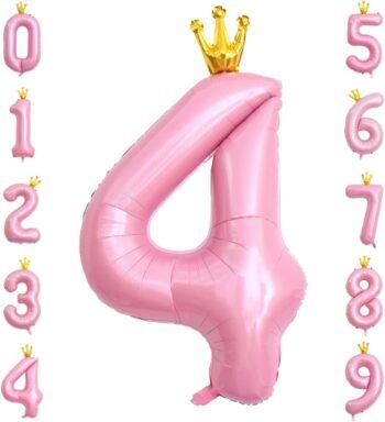 Balon folie roz Coronita, cifra 4, 110 cm