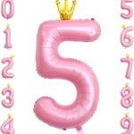 Balon folie roz Coronita, cifra 5, 110 cm