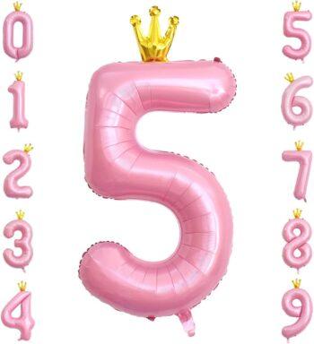 Balon folie roz Coronita, cifra 5, 110 cm