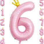 Balon folie roz Coronita, cifra 6, 110 cm