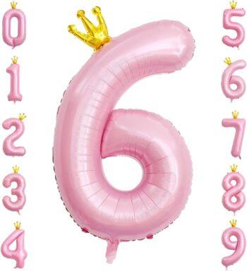 Balon folie roz Coronita, cifra 6, 110 cm