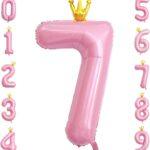 Balon folie roz Coronita, cifra 7, 110 cm