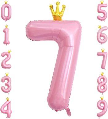 Balon folie roz Coronita, cifra 7, 110 cm