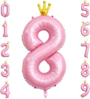 Balon folie roz Coronita, cifra 8, 110 cm