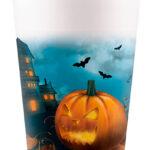 Realizate din carton rezistent de 200 ml, aceste pahare sunt decorate cu motive tematice de Halloween – dovleci zâmbitori, lilieci și culori intense portocaliu-negru – oferind o atmosferă autentică și distractivă pentru toți invitații.