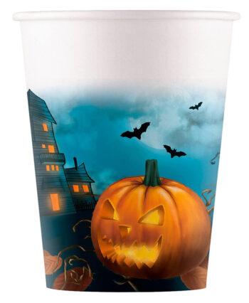Realizate din carton rezistent de 200 ml, aceste pahare sunt decorate cu motive tematice de Halloween – dovleci zâmbitori, lilieci și culori intense portocaliu-negru – oferind o atmosferă autentică și distractivă pentru toți invitații.