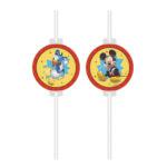 Set 4 paie party carton cu medalion Mickey Jump – eco, colorate și vesele! Perfecte pentru petreceri Disney și aniversări pentru copii.