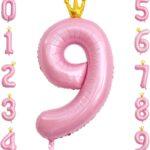 Balon folie roz Coronita, cifra 9, 110 cm