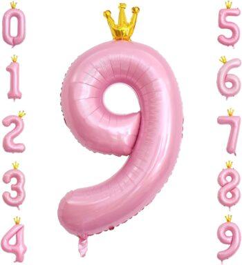 Balon folie roz Coronita, cifra 9, 110 cm