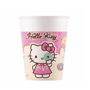 Set 8 pahare party Hello Kitty și Kuromi, 200ml, articole festive Sanrio, design roz-violet pentru petreceri aniversare