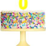 Lumanare cifra 0 galben fluo, 7.5cm