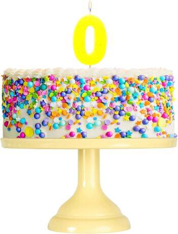 Lumanare cifra 0 galben fluo, 7.5cm