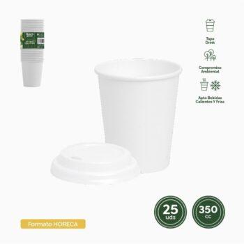 Set 25 pahare albe carton 350cc + 25 capace PS – combinația ideală între calitate, confort și design simplu